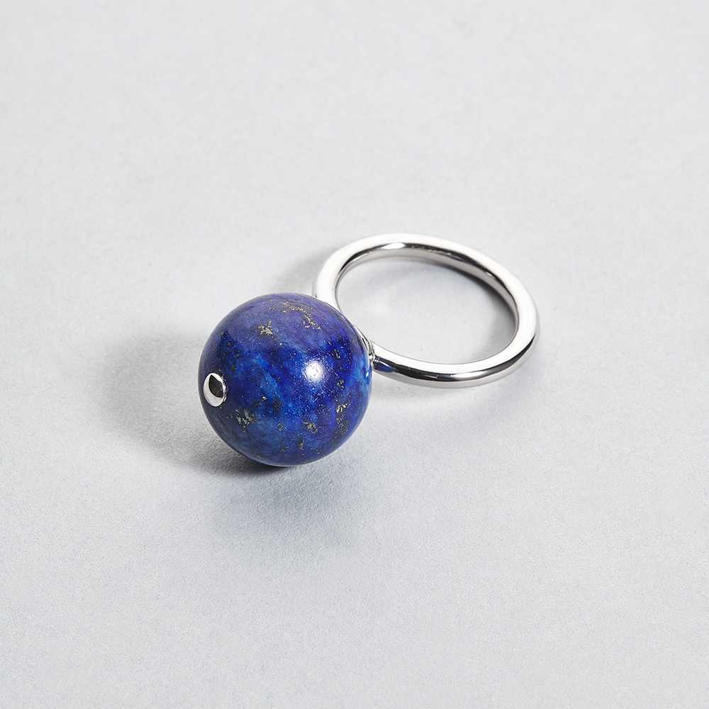 bague anneau argent massif 925 perle pierre fine lapis lazuli