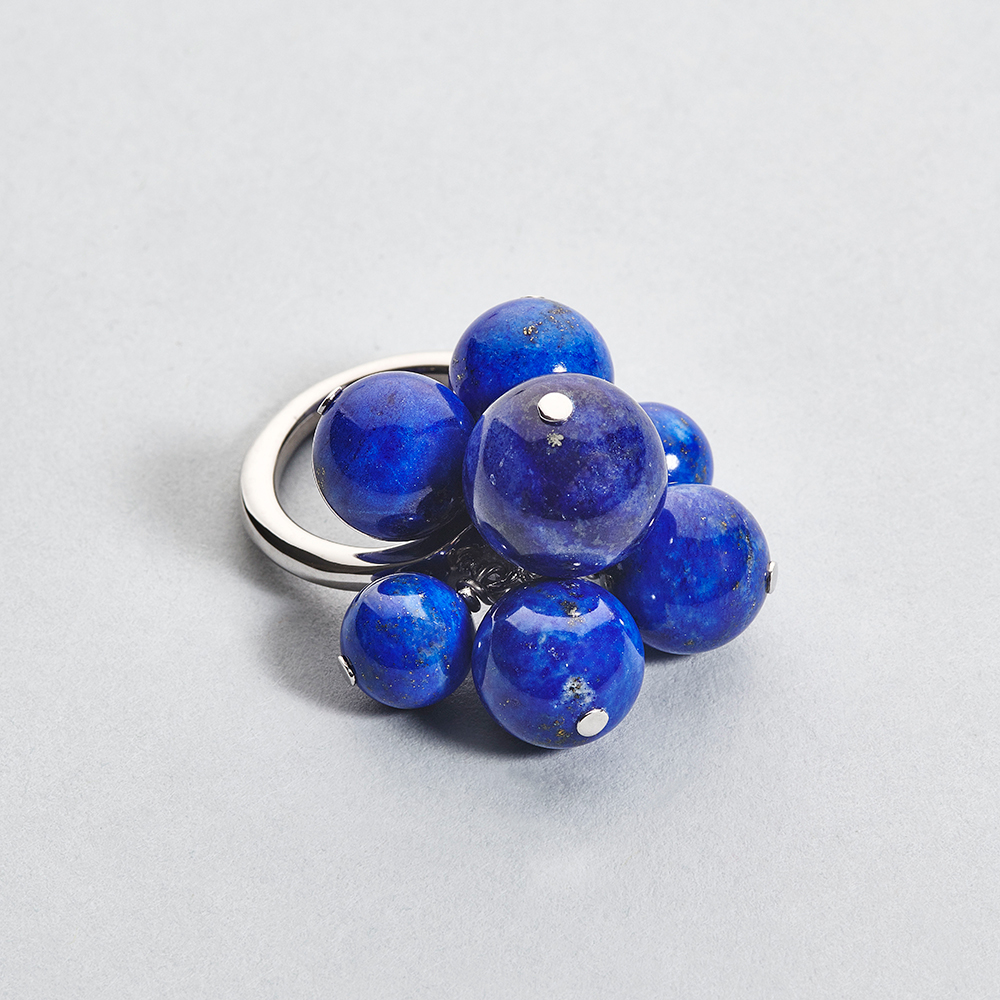 silver flower ring 925 mobile beads fine stone lapis lazuli