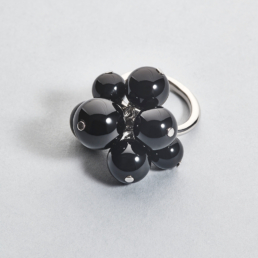 silver flower ring 925 mobile beads fine stone onyx